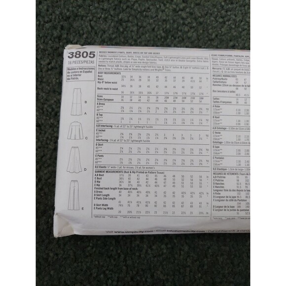 Simplicity 3805 Pants Jacket Dress Skirt Misses Sewing Pattern Size 10-18 Uncut - Picture 5 of 7